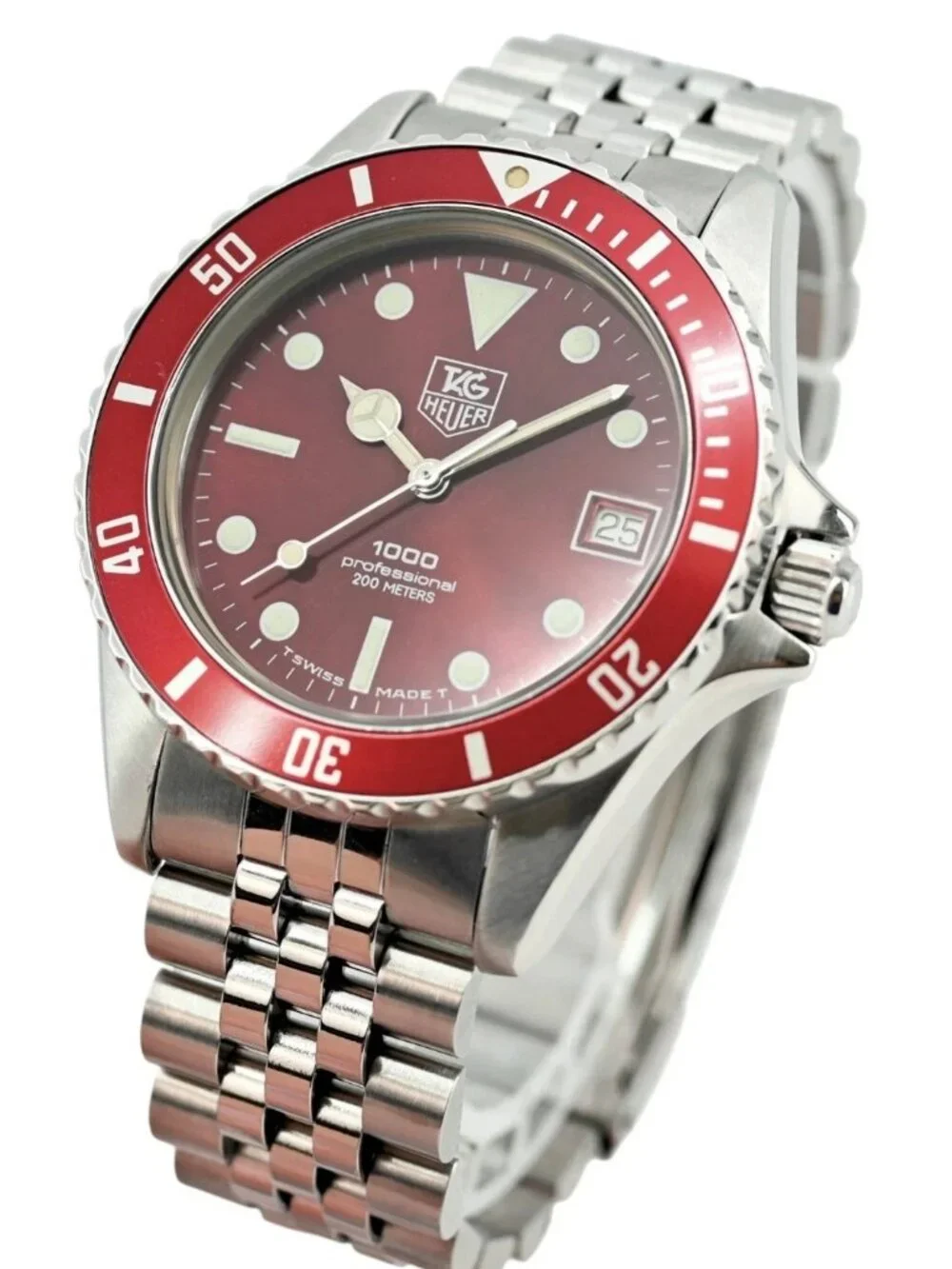 Tag Heuer 37mm Men's 1000 Series Red Dial Dive Jubilee Band JDM Watch 980.913 N